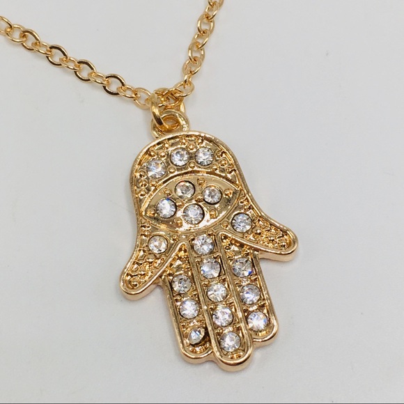Glam Shop Jewelry - Rose gold Hamsa charm necklace crystal chain